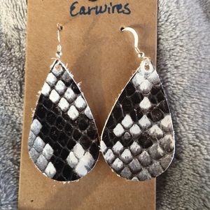 Sterling and Leather Snake Print Earrings NWOT